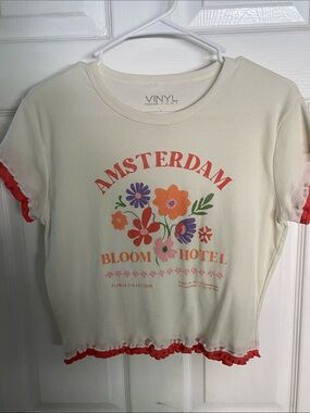 Vinyl Icons Amsterdam Bloom Floral Crop Tee - Cream with Orange Trim